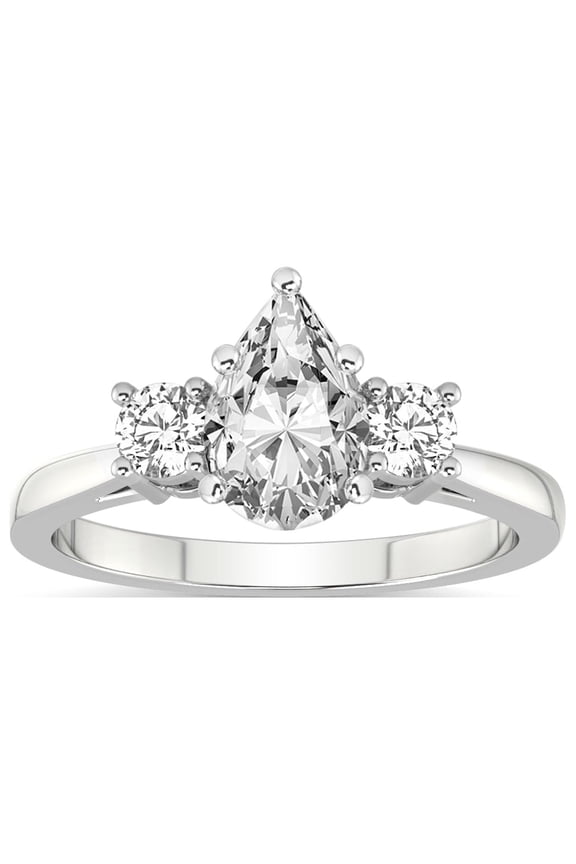 IGI Certified 1 Carat Pear Shape Lab Grown Diamond Engagement Ring | 14K White Gold | Intricacy Three Stone Lab Diamond Ring | FG-VS1-VS2 Quality Friendly Diamonds