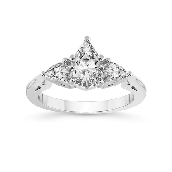 1 Carat IGI Certified Pear Shape Lab Grown Diamond Engagement Ring | 14K White Gold | Leona Three stone Side Pear Shape Lab Diamond Ring | FG-VS1-VS2 Quality Friendly Diamonds