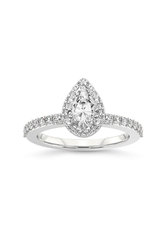 1 Carat IGI Certified Pear Shape Lab Grown Diamond Engagement Ring | 14K White Gold | Lumina Halo Diamond Eternity Lab Diamond Ring | FG-VS1-VS2 Quality Friendly Diamonds
