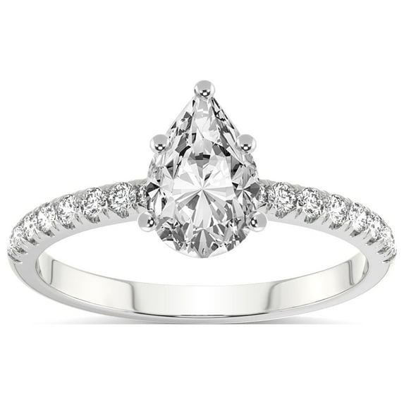 1 Carat IGI Certified Pear Shape Lab Grown Diamond Engagement Ring | 14K White Gold | Olivia Secret Halo Lab Diamond Ring | FG-VS1-VS2 Quality Friendly Diamonds