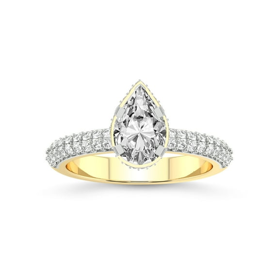 1 Carat IGI Certified Pear Shape Lab Grown Diamond Engagement Ring | 14K Yellow Gold | Eloa Secret Halo Lab Diamond Ring | FG-VS1-VS2 Quality Friendly Diamonds