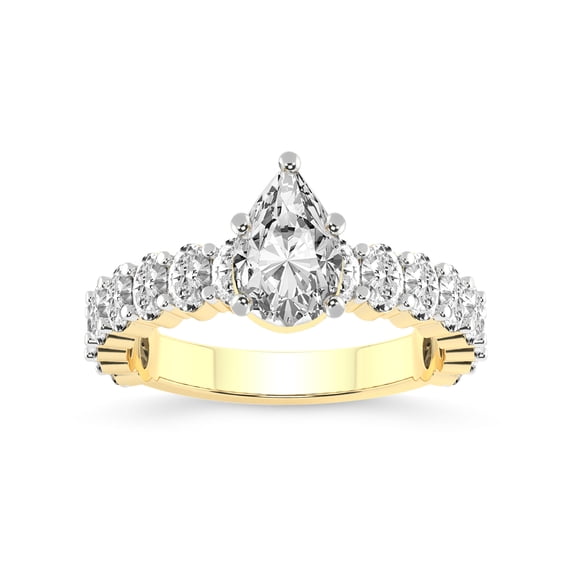 1 Carat IGI Certified Pear Shape Lab Grown Diamond Engagement Ring | 14K Yellow Gold | Lillian Eternity Oval Shape Side Lab Diamond Ring | FG-VS1-VS2 Quality Friendly Diamonds
