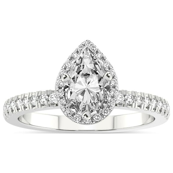 IGI Certified 1 Carat Pear Shape Lab Grown Diamond Engagement Ring | 14K White Gold |Elle Classic Halo Diamond Ring | FG-VS1-VS2 Quality Friendly Diamonds