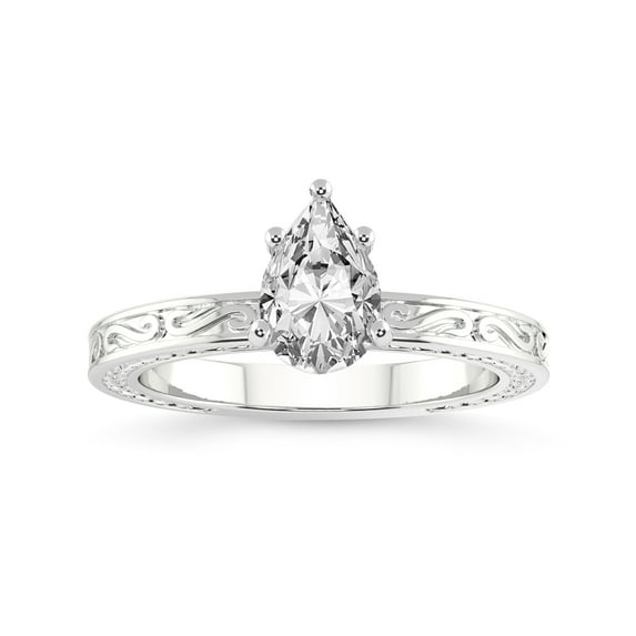 IGI Certified 1 Carat Pear Shape Lab Grown Diamond Engagement Ring | 14K White Gold | Ivory Vintage Solitaire Diamond Ring | FG-VS Quality Friendly Diamonds