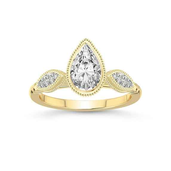 1 Carat | IGI Certified Pear Shape Lab Grown Diamond Engagement Ring For Women 14K Yellow Gold | Lab Created Everly Vintage Bezel Diamond Engagement Ring | FG-VS1-VS2 Quality