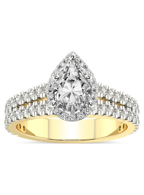 1 Carat | IGI Certified Pear Shape Lab Grown Diamond Engagement Ring For Women | 14K Yellow Gold | Lab Created Luna Split Shank Halo Diamond Engagement Ring | FG-VS1-VS2 Quality