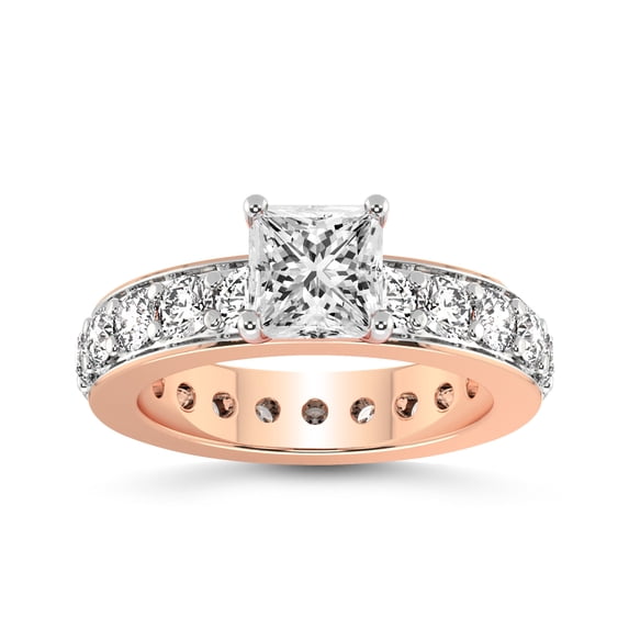 1 Carat IGI Certified Princess Shape Lab Grown Diamond Engagement Ring | 14K Rose Gold |Madeline Full Eternity Diamond Ring | FG-VS1-VS2 Quality Friendly Diamonds