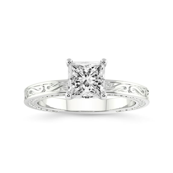 IGI Certified 1 Carat Princess Shape Lab Grown Diamond Engagement Ring | 14K White Gold | Ivory Vintage Solitaire Diamond Ring | FG-VS Quality Friendly Diamonds