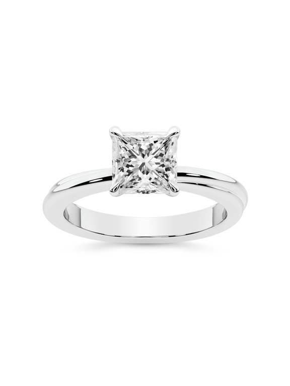 1 Carat IGI Certified Princess Shape Lab Grown Diamond Engagement Ring | 14K White Gold | Juniper Crossover Solitaire Diamond Ring | FG-VS1-VS2 Quality Friendly Diamonds