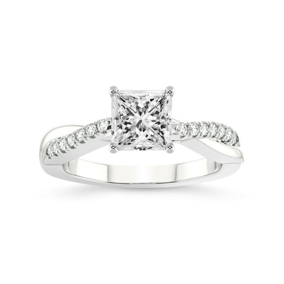 1 Carat IGI Certified Princess Shape Lab Grown Diamond Engagement Ring | 14K White Gold |Twisted Vine Diamond Ring | FG-VS1-VS2 Quality Friendly Diamonds