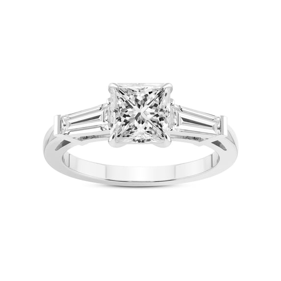 1 Carat IGI Certified Princess Shape Lab Grown Diamond Engagement Ring | 14K White Gold |adison Three Stone Side Baguette Diamond Ring | FG-VS1-VS2 Quality Friendly Diamonds