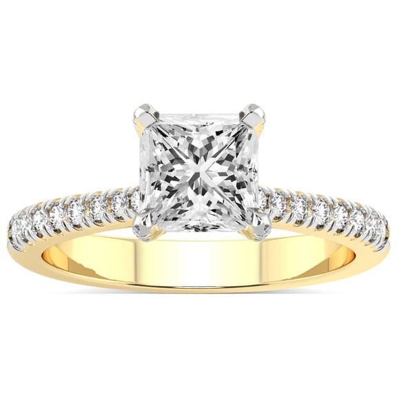 1 Carat IGI Certified Princess Shape Lab Grown Diamond Engagement Ring | 14K Yellow Gold |Amy Tapered Eternity Diamond Ring | FG-VS1-VS2 Quality Friendly Diamonds