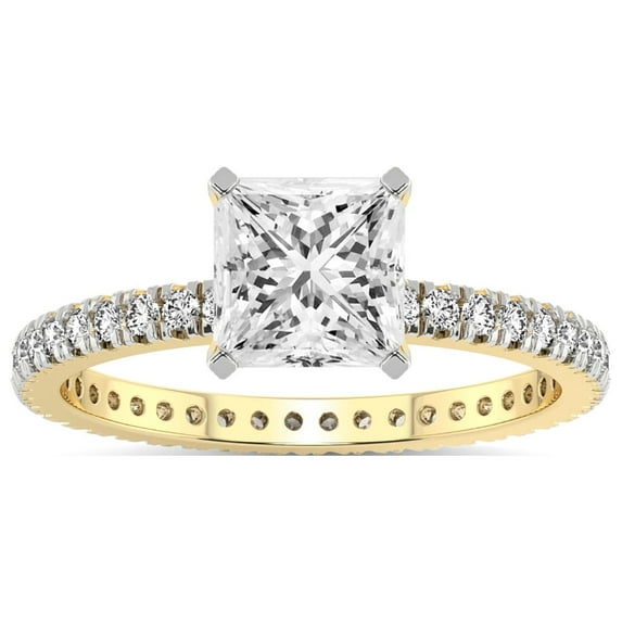 1 Carat IGI Certified Princess Shape Lab Grown Diamond Engagement Ring | 14K Yellow Gold | Claire Full Eternity Diamond Ring | FG-VS1-VS2 Quality Friendly Diamonds