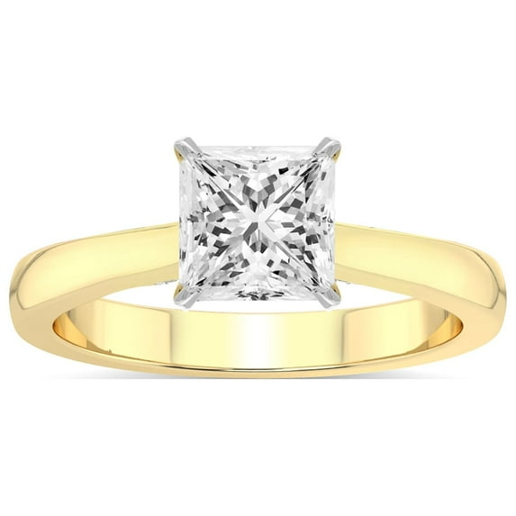 1 Carat IGI Certified Princess Shape Lab Grown Diamond Engagement Ring | 14K Yellow Gold | Elsa Hidden Accents Solitaire Diamond Ring | FG-VS1-VS2 Quality Friendly Diamonds