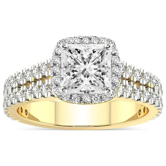 1 Carat IGI Certified Princess Shape Lab Grown Diamond Engagement Ring | 14K Yellow Gold |Luna Split Shank Halo Diamond Ring | FG-VS1-VS2 Quality Friendly Diamonds