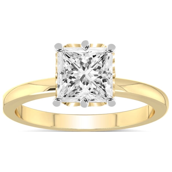 IGI Certified 1 Carat Princess Shape Lab Grown Diamond Engagement Ring | 14K Yellow Gold | Malissa Solitaire Diamond Ring | FG-VS1-VS2 Quality Friendly Diamonds