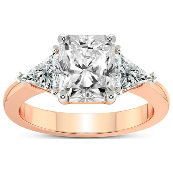 1 Carat IGI Certified Radiant Shape Lab Grown Diamond Engagement Ring | 14K Rose Gold |Caroline Three Stone Side Trillion Diamond Ring | FG-VS1-VS2 Quality Friendly Diamonds