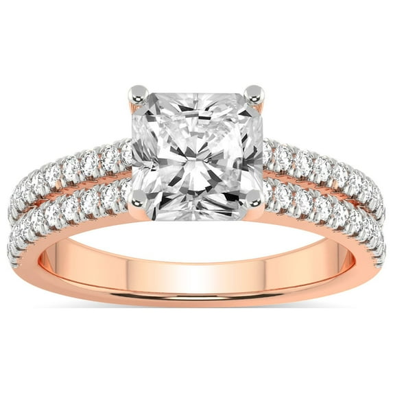 1 Carat IGI Certified Radiant Shape Lab Grown Diamond Engagement Ring | 14K Rose Gold | Tosca Secret Halo Double Band Lab Diamond Ring | FG-VS1-VS2 Quality Friendly Diamonds