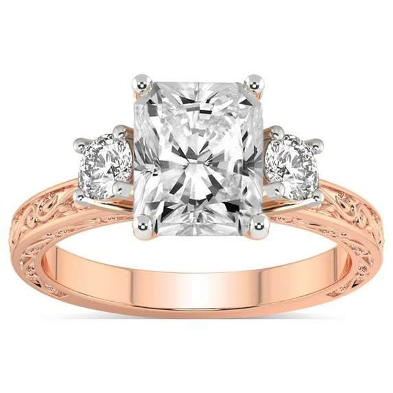 IGI Certified 1 Carat Radiant Shape Lab Grown Diamond Engagement Ring | 14K Rose Gold | Valencia Three Stone Vintage Diamond Ring | FG-VS1-VS2 Quality Friendly Diamonds
