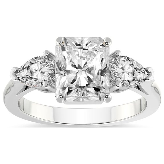 IGI Certified 1 Carat Radiant Shape Lab Grown Diamond Engagement Ring | 14K White Gold | Della Three stone Pear Shape Side Lab Diamond Ring | FG-VS1-VS2 Quality Friendly Diamonds