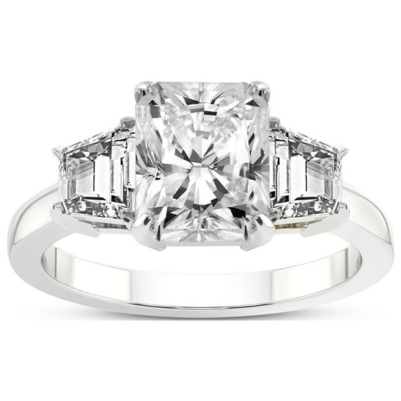 1 Carat IGI Certified Radiant Shape Lab Grown Diamond Engagement Ring | 14K White Gold |Dianna Three Stone Side Trapezium Diamond Ring | FG-VS1-VS2 Quality Friendly Diamonds