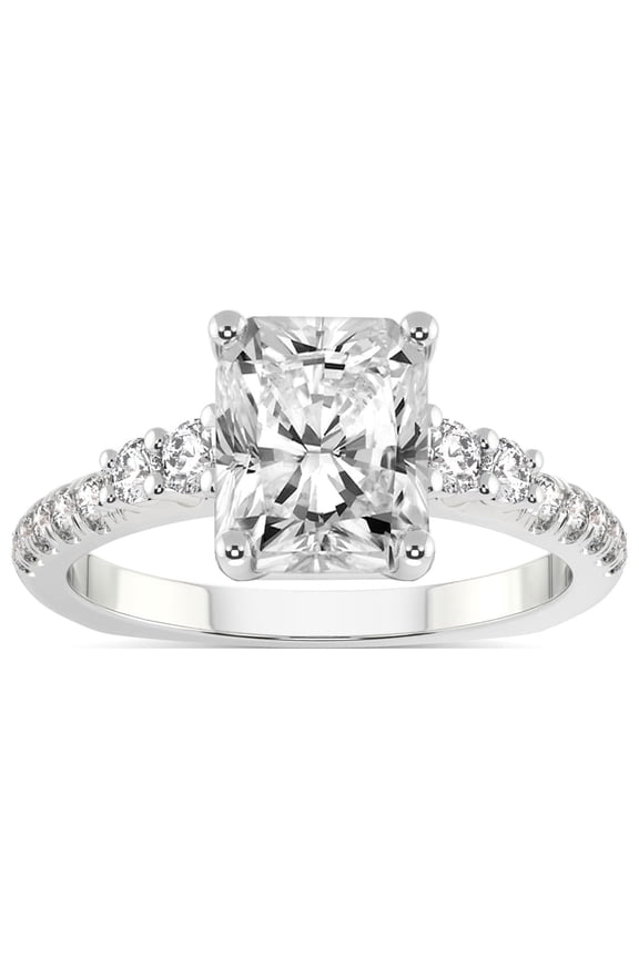 IGI Certified 1 Carat Radiant Shape Lab Grown Diamond Engagement Ring | 14K White Gold |Geneva Side Stone Diamond Ring | FG-VS Quality Friendly Diamonds