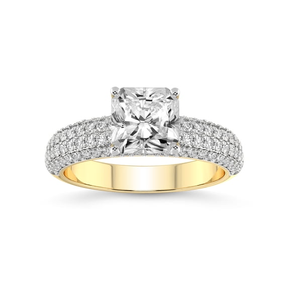 1 Carat IGI Certified Radiant Shape Lab Grown Diamond Engagement Ring | 14K Yellow Gold | Amira Luxe Secret Double Halo Lab Diamond Ring | FG-VS1-VS2 Quality Friendly Diamonds
