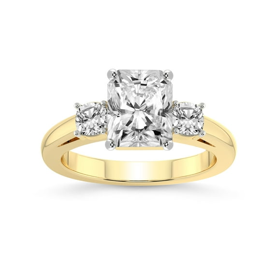 1 Carat IGI Certified Radiant Shape Lab Grown Diamond Engagement Ring | 14K Yellow Gold | Emery Three Stone With Cushion Shape Side Lab Diamond Ring | FG-VS1-VS2 Quality Friendly Diamonds