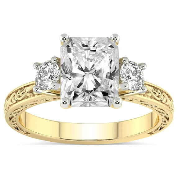 IGI Certified 1 Carat Radiant Shape Lab Grown Diamond Engagement Ring | 14K White Gold | Valencia Three Stone Vintage Diamond Ring | FG-VS1-VS2 Quality Friendly Diamonds