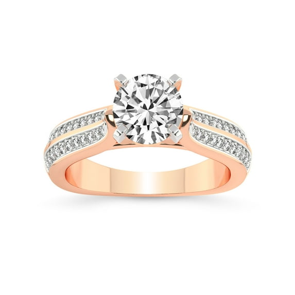 1 Carat IGI Certified Round Shape Lab Grown Diamond Engagement Ring | 14K Rose Gold | Sandra Side Stone Lab Diamond Ring | FG-VS1-VS2 Quality Friendly Diamonds