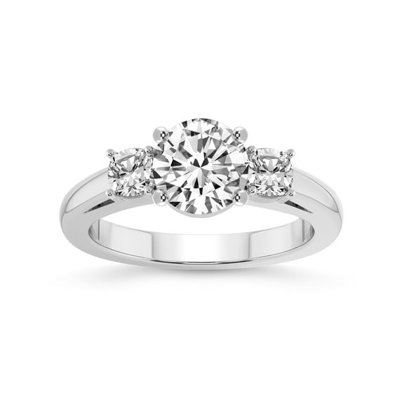 1 Carat IGI Certified Round Shape Lab Grown Diamond Engagement Ring | 14K White Gold | Emery Three Stone With Cushion Shape Side Lab Diamond Ring | FG-VS1-VS2 Quality Friendly Diamonds