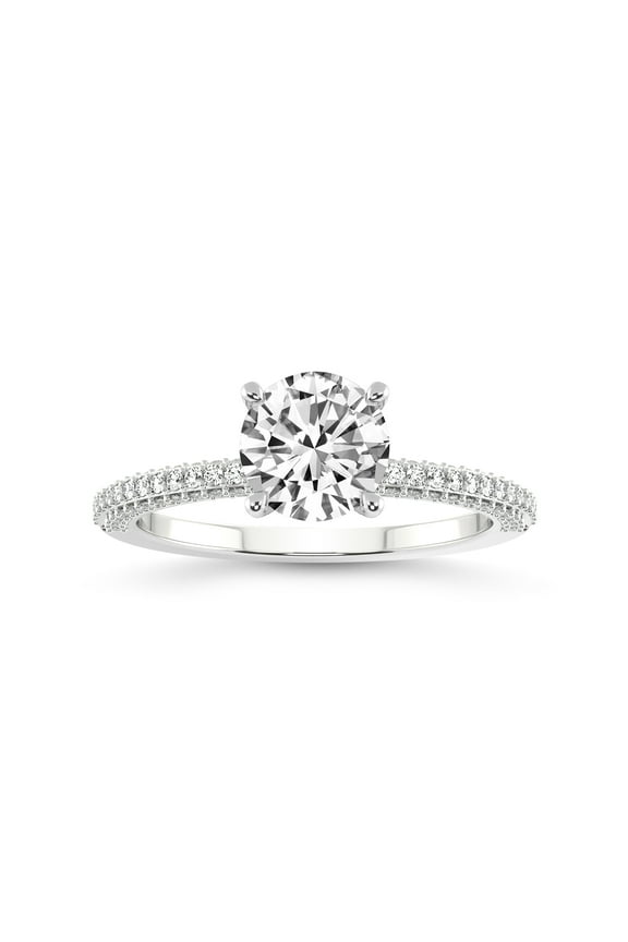 1 Carat IGI Certified Round Shape Lab Grown Diamond Engagement Ring | 14K White Gold | Grace Micro Pave Eternity Lab Diamond Ring | FG-VS1-VS2 Quality Friendly Diamonds