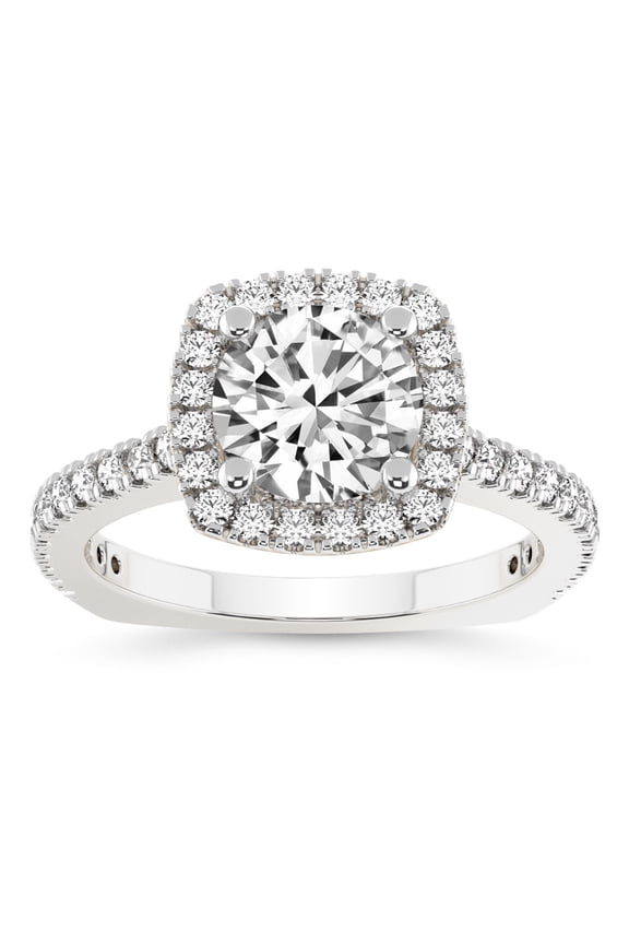 IGI Certified 1 Carat Round Shape Lab Grown Diamond Engagement Ring | 14K White Gold | Valerie Euro Shank Halo Lab Diamond Ring | FG-VS1-VS2 Quality Friendly Diamonds