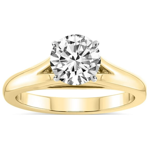 IGI Certified 1 Carat Round Shape Lab Grown Diamond Engagement Ring | 14K Yellow Gold | Cathedral Split Shank Solitaire Diamond Ring | FG-VS1-VS2 Quality Friendly Diamonds