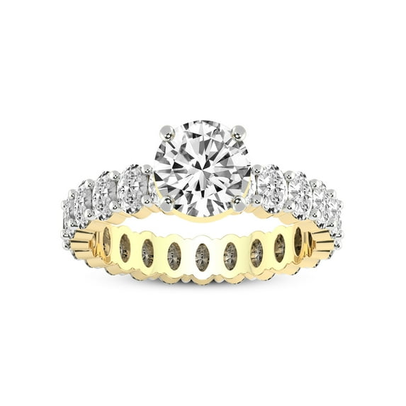 1 Carat IGI Certified Round Shape Lab Grown Diamond Engagement Ring | 14K Yellow Gold | Celeste Side Oval Diamond Eternity Lab Diamond Ring | FG-VS1-VS2 Quality Friendly Diamonds
