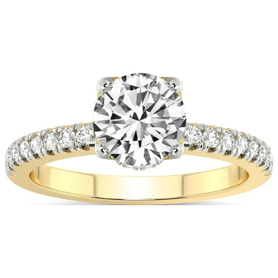1 Carat IGI Certified Round Shape Lab Grown Diamond Engagement Ring | 14K Yellow Gold | Galen Secret Halo Lab Diamond Ring | FG-VS1-VS2 Quality Friendly Diamonds