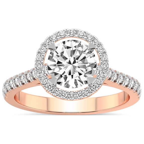 IGI Certified 1 Carat Round Shape Lab Grown Diamond Engagement Ring | 14K Rose Gold |Glowing Globe Halo Diamond Ring | FG-VS1-VS2 Quality Friendly Diamonds