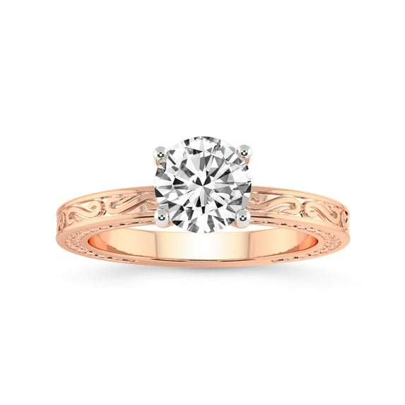 IGI Certified 1 Carat Round Shape Lab Grown Diamond Engagement Ring | 14K Rose Gold | Ivory Vintage Solitaire Diamond Ring | FG-VS Quality Friendly Diamonds