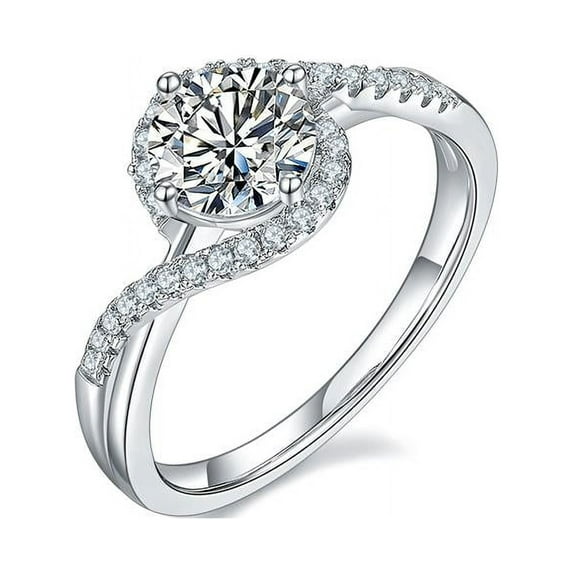 1 Carat Infinity Twisted Round Cut Moissanite Engagement Ring Diamond Pave Ring In 18K White Gold Plating Over Silver(D Color, VVS1 Clarity)