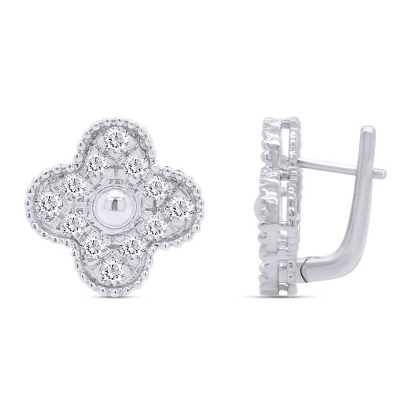1 Carat Lab Created Moissanite Diamond Flower Stud Earrings In 14k White Gold Plated 925 Sterling Silver Jewelry For Women (1 Cttw)
