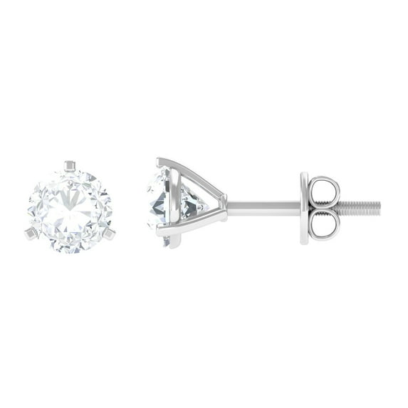 Rosec Jewels 1 Carat Lab Grown Diamond Earrings - EF-VS Grade - Screw Back, 10K White Gold
