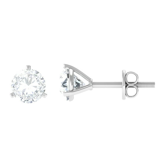 Rosec Jewels 1 Carat Lab Grown Diamond Earrings - EF-VS Grade - Screw Back, 14K White Gold