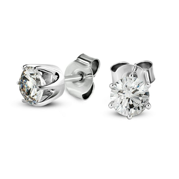 1 Carat Lab Grown Diamond Earrings | IGI Certified Round Shape Solitaire Lab Diamond Stud Earrings 6 Prong | F-G Color, VS1-VS2 Clarity | 14K White Gold | Friendly Diamonds Earrings