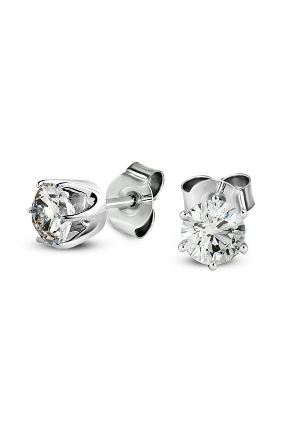 1 Carat Lab Grown Diamond Earrings | IGI Certified Round Shape Solitaire Lab Diamond Stud Earrings 6 Prong | F-G Color, VS1-VS2 Clarity | 14K White Gold | Friendly Diamonds Earrings