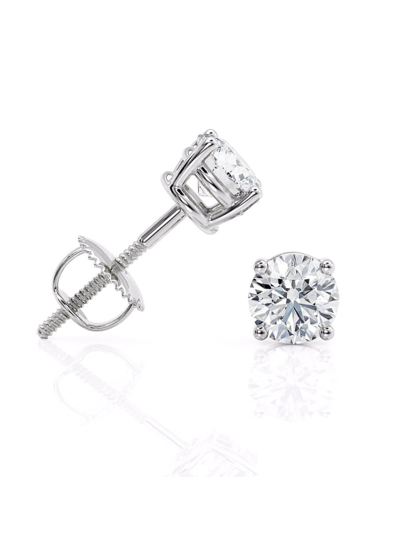 IGI Certified 1 Carat Lab Grown Diamond Stud Earrings in 14k White Gold (1 cttw. D - E) 4-Prong Basket. Secure Screw Back by Beverly Hills Jewelers