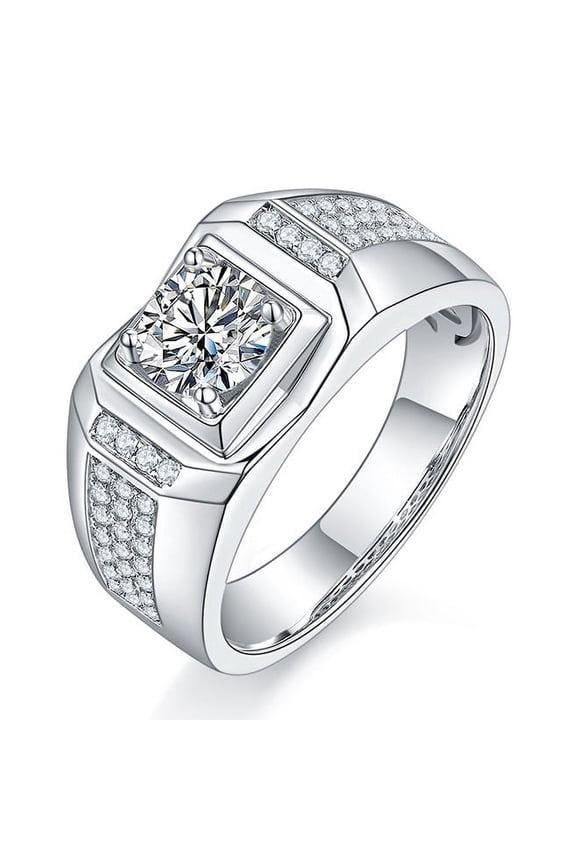 1 Carat Lab Grown Diamond Wedding Rings for Men Moissanite Ring 925 Sterling Silver Moissanite Men's Diamond Ring Moissanite Engagement Rings for Men's Promise Rings