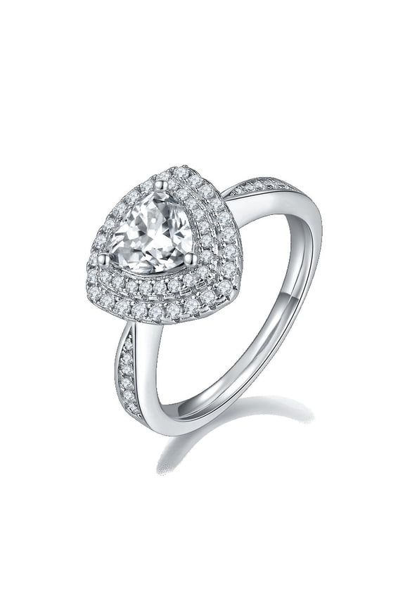 1 Carat Moissanite Engagement Ring - Pave - Double Halo Ring - Diamond Cluster Ring - 18k White Gold Over Silver