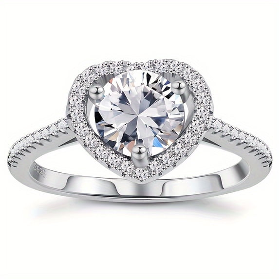 1 Carat Moissanite Engagement Rings, Brilliant Round Cut Lab Created Diamond Rings, 925 Sterling Silver 18K White Gold Plated Moissanite Wedding Promise Heart Rings