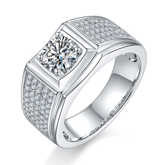 1 Carat Moissanite Engagement Rings for Men Lab Grown Men's Diamond Wedding Ring Men's Promise Rings Moissanite Rings Mens Moissanite Wedding Ring White Gold Rings for Mens