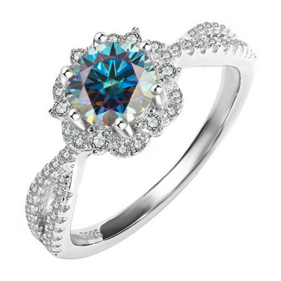 1 Carat Moissanite Engagement Rings for Women D Color VVS1 Clarity Red/Blue/Green Diamond Rings S925 Sterling Silver Rings Gifts Moissanite Wedding Bands with Certificate